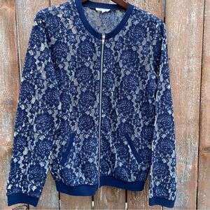 MAURICES Women’s Lacy Blue Full Zip See Through Jacket Size Small